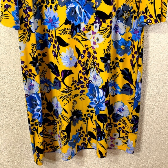 Alexandra Oak Dress Yellow Blue Black Floral XL Stretchy Pullover Polyester - Picture 2 of 11